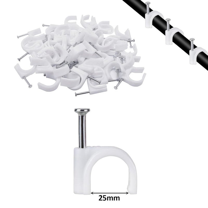 Duravel Electrical Cable Wire Round Clips with Steel Nails - White (Pack of 100) - Image 2